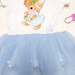 Детска рокля със син тюл и Зайче