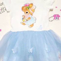 Детска рокля със син тюл и Зайче Детска рокля със син тюл и Зайче