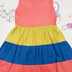 Детска рокля в оранжево,жълто и синьо