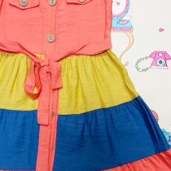 Детска рокля в оранжево,жълто и синьо