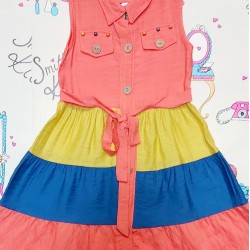 Детска рокля в оранжево,жълто и синьо