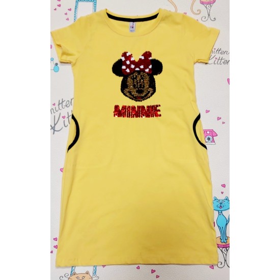 Жълта детска рокля с Мини и обръщащи пайети