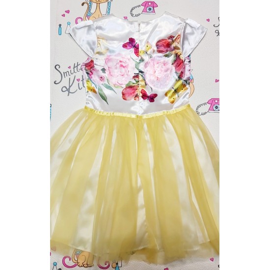 Официална детска рокля с жълт тюл и цветя ,,Елизабет