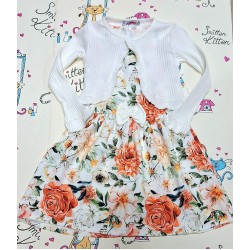 Детска рокля без ръкав на цветя с бяло болеро Детска рокля без ръкав на цветя с бяло болеро