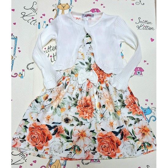 Детска рокля без ръкав на цветя с бяло болеро