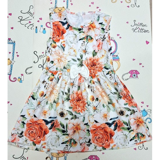 Детска рокля без ръкав на цветя с бяло болеро