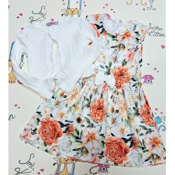 Детска рокля без ръкав на цветя с бяло болеро Детска рокля без ръкав на цветя с бяло болеро