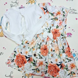 Детска рокля без ръкав на цветя с бяло болеро