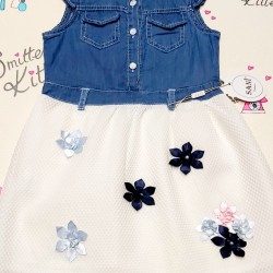 Детска рокля с деним и цветя Елина Детска рокля с деним и цветя Елина