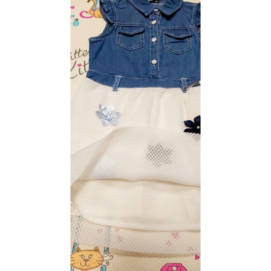 Детска рокля с деним и цветя  Елина