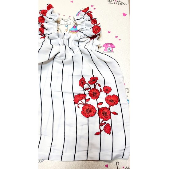 Детска рокля в бяло райе с цветя Вивиан Детска рокля в бяло райе с цветя Вивиан