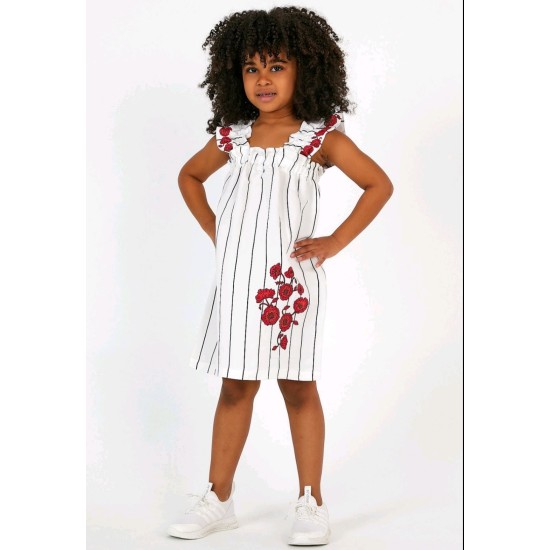 Детска рокля в бяло райе с цветя Вивиан Детска рокля в бяло райе с цветя Вивиан