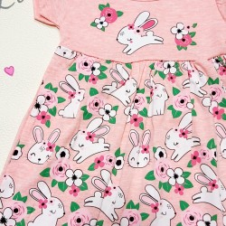 Лятна детска рокля в розово със зайчета Лятна детска рокля в розово със зайчета