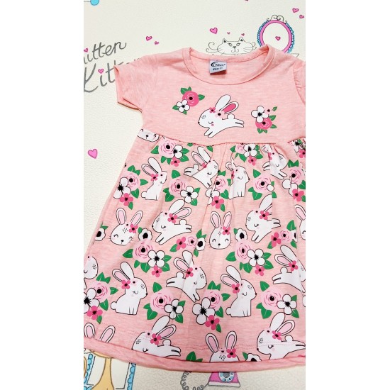 Лятна детска рокля в розово със зайчета