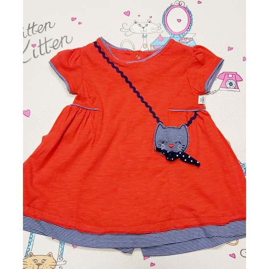 Бебешка рокля в червено с коте