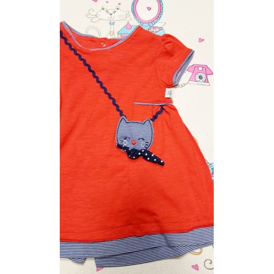 Бебешка рокля в червено с коте