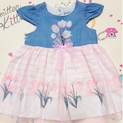 Детска рокля с дънково и тюл  Лалета