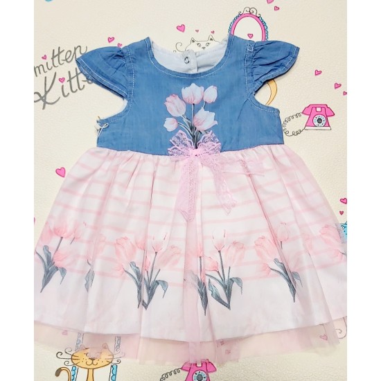 Детска рокля с дънково и тюл  Лалета