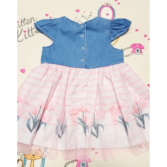 Детска рокля с дънково и тюл  Лалета