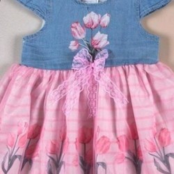 Детска рокля с дънково и тюл  Лалета