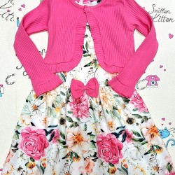 Детска рокля без ръкав на цветя с цикламено болеро