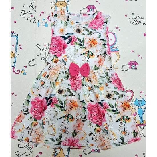 Детска рокля без ръкав на цветя с цикламено болеро Детска рокля без ръкав на цветя с цикламено болеро