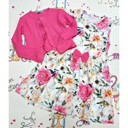 Детска рокля без ръкав на цветя с цикламено болеро Детска рокля без ръкав на цветя с цикламено болеро