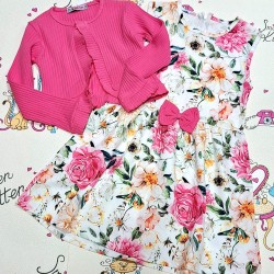 Детска рокля без ръкав на цветя с цикламено болеро