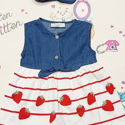 Детска рокля с лента за коса Ягодки Детска рокля с лента за коса Ягодки