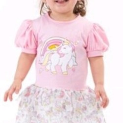 Детска рокля в розово с тюл  Еднорози