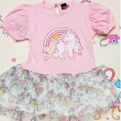 Детска рокля в розово с тюл Еднорози Детска рокля в розово с тюл Еднорози