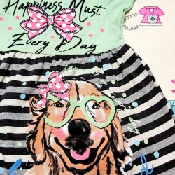 Детска рокля в зелено с кученце  Беки