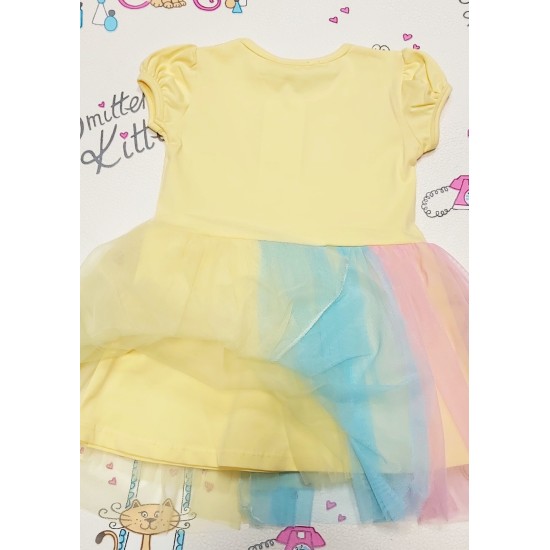 Жълта детска рокля с тюл и Еднорог Жълта детска рокля с тюл и Еднорог