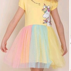 Жълта детска рокля с тюл и Еднорог Жълта детска рокля с тюл и Еднорог