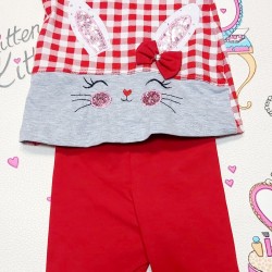 Детски комплект в червено каре Bunny Детски комплект в червено каре Bunny