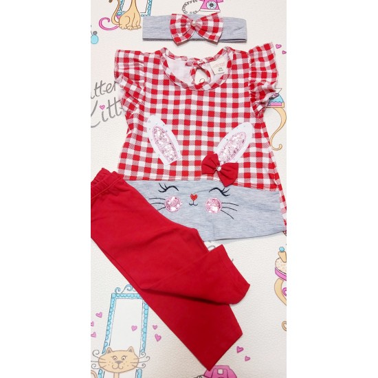 Детски комплект в червено каре  Bunny