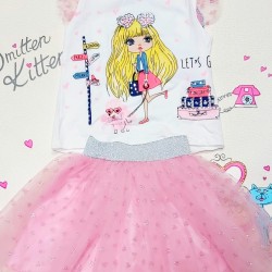 Комплект с розова туту пола и блузка  Лея