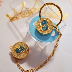 Луксозен биберон залъгалка бижу в синьо  Стъпки