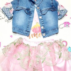 Детски комплект с дънково яке,блуза и пола с тюл Детски комплект с дънково яке,блуза и пола с тюл