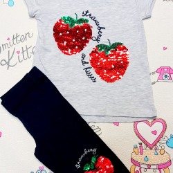 Комплект за момиче с обръщащи пайети  Ягодка