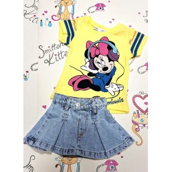 Детски летен комплект с дънкова пола и жълта тениска с Мини Маус Детски летен комплект с дънкова пола и жълта тениска с Мини Маус