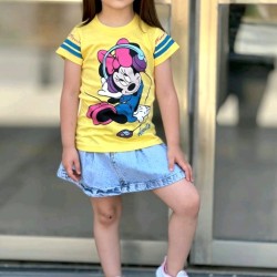 Детски летен комплект с дънкова пола и жълта тениска с Мини Маус Детски летен комплект с дънкова пола и жълта тениска с Мини Маус