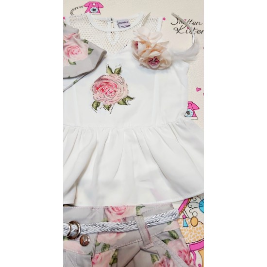 Детски комплект с елек,блуза,панталонки и диадема ROSES Детски комплект с елек,блуза,панталонки и диадема ROSES