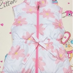 Детски шушляков елек в бяло с розови цветя Детски шушляков елек в бяло с розови цветя