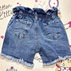 Детски къси дънкови панталони с бродирани цветя и панделка