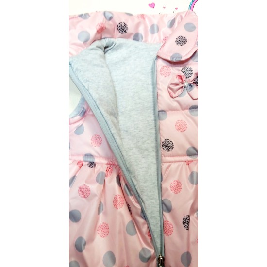 Детски шушляков елек в розово на точки за момиче