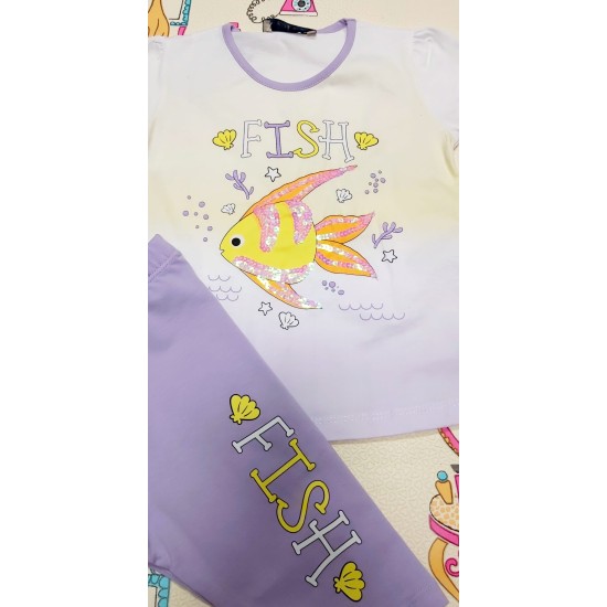 Детски комплект в лилаво и бяло с пайети  Рибка