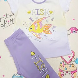 Детски комплект в лилаво и бяло с пайети  Рибка