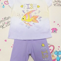 Детски комплект в лилаво и бяло с пайети  Рибка