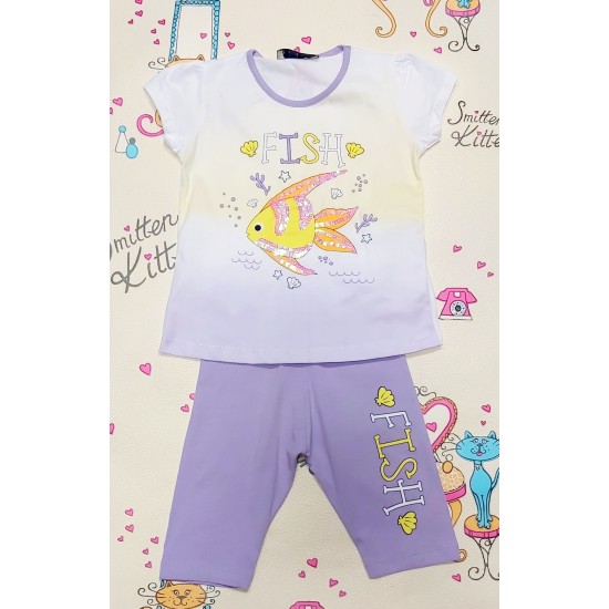 Детски комплект в лилаво и бяло с пайети  Рибка